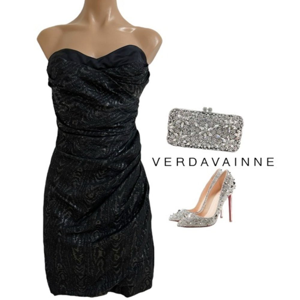 CYRIL VERDAVAINNE DESIGNER COUTURE BLACK RUCHED STRAPLESS COCKTAIL DRESS 12